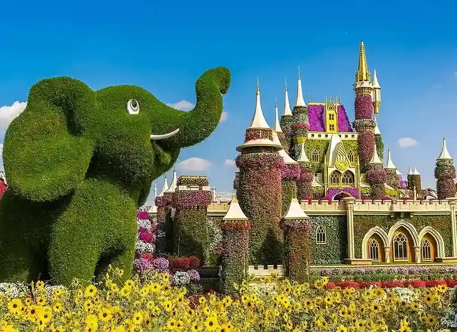 Dubai Miracle Garden colorful floral sculptures and flower displays