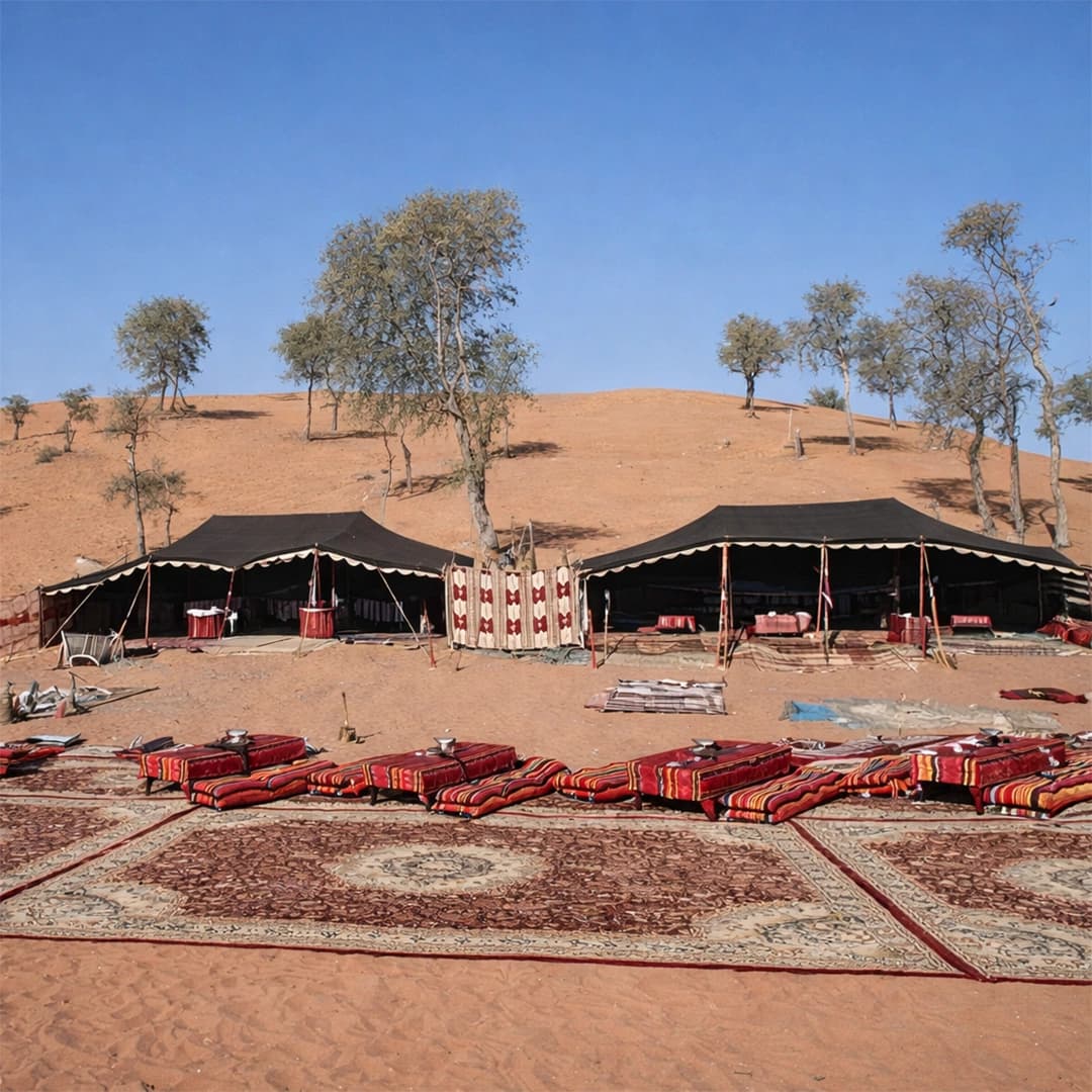 Bedouin desert camp experience with camel rides and traditional Arabian hospitality in Ras Al Khaimah