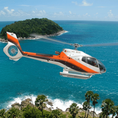 Private helicopter transfer over Bangkok, Phuket, and Pattaya with sky dining at rooftop restaurants and beachfront venues, Thailand