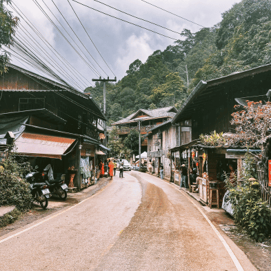 Scenic mountain village lanes and coffee farms of Mae Kampong near Chiang Mai, Thailand