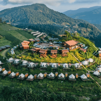 Luxury stargazing camp with campfire in the mountains of Mon Jam, Chiang Mai, Thailand