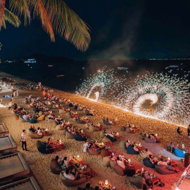 Coco Tam's beachfront dining and sunset fire show in Koh Samui