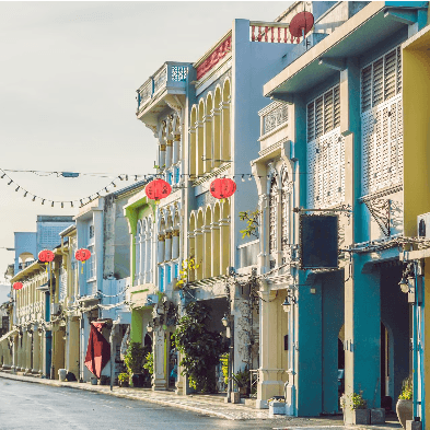 Old Phuket Town streets with Sino-Portuguese buildings