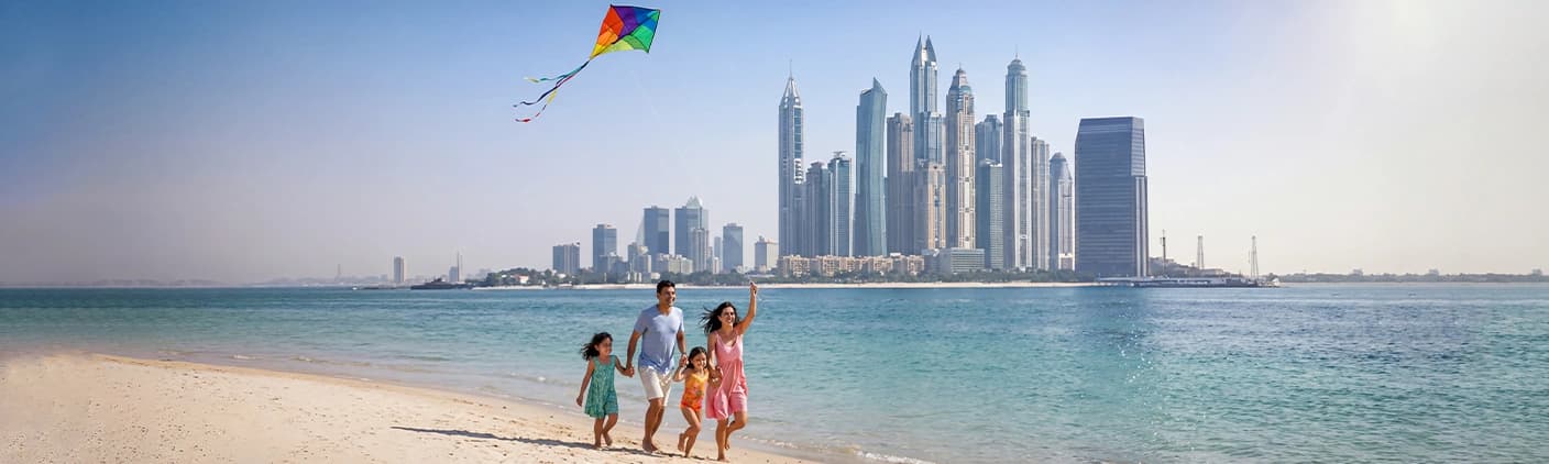 Family tourists visiting Dubai theme parks and attractions