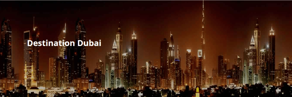 Image banner, Dubai buildings at night and a beautiful view of the city
