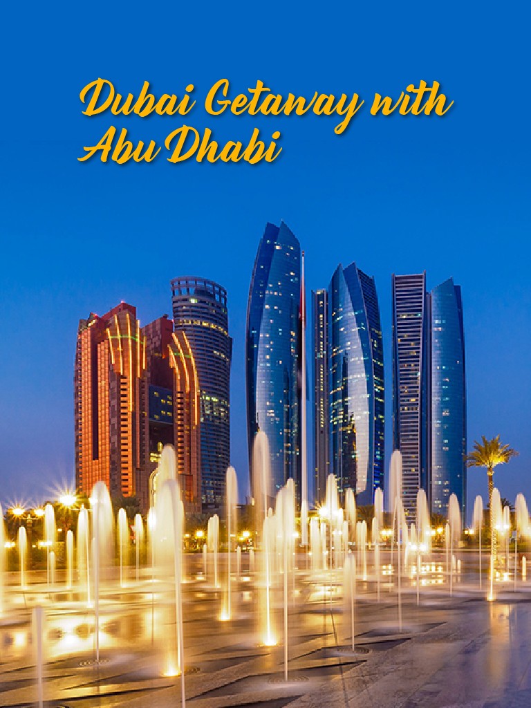 Beautiful view of building and water fountain with palm tree - Abu Dhabi tour package