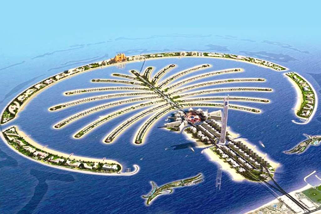 Image of Palm Jumeirah island's amazing aerial view in Dubai UAE